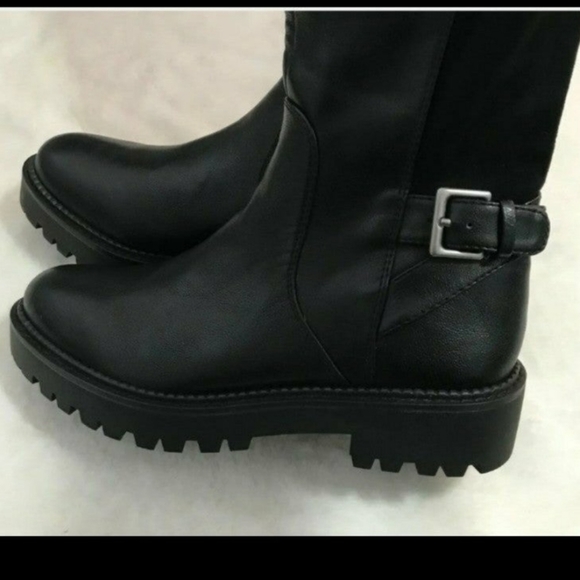 🎄NORDSTROMS BLACK CHUNKY COMBAT MOTO BOOTS SZ 8 NEW - Picture 3 of 5